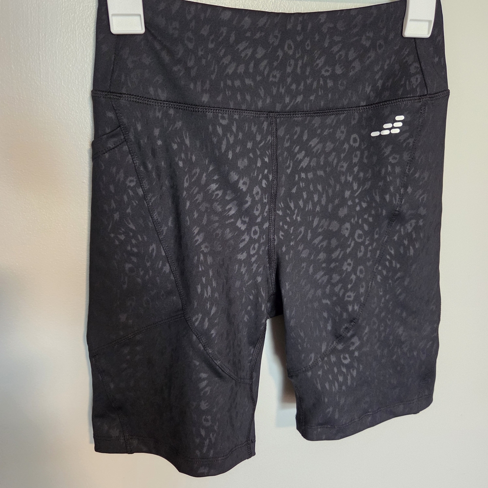 bcg Black Subtle Leopard-Print Bike Shorts with Side Pocket